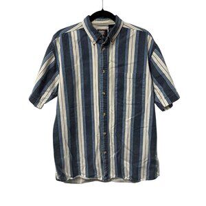 FADED GLORY BUTTON UP SHIRT SHORT SLEEVE BLUE WHITE STRIPED 90S MENS M COTTON